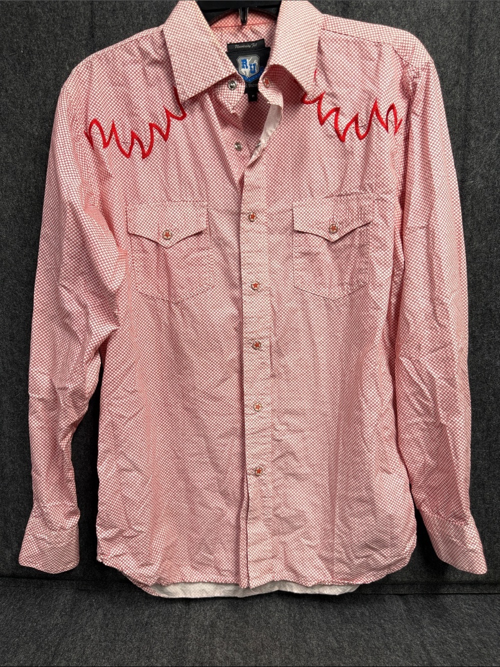 Resistol Red Patterned Western-Style Button-Down Shirt with Red Yoke Detail